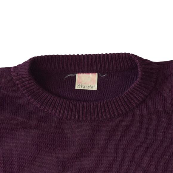Vintage Purple Rose Sweater Acrylic Knit by Mary's – 80s Floral Pullover Jumper - Picture 3 of 5